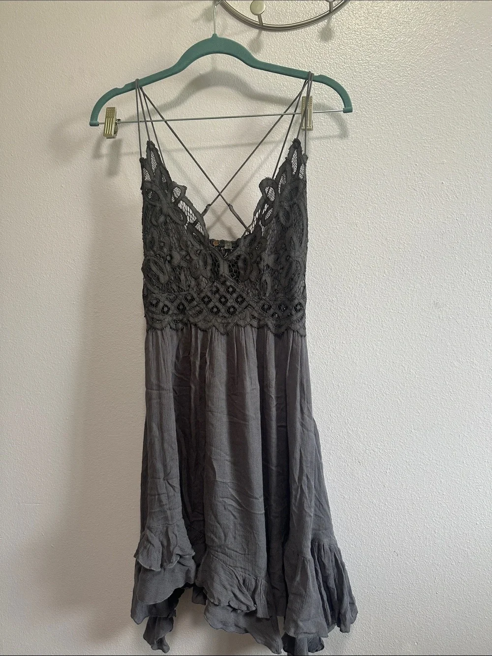 Free People Charcoal Crochet Bodice Slip Dress